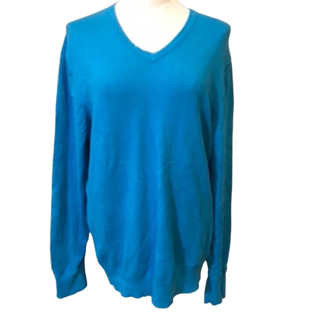 JCPenney JCP large bright aqua turquoise blue long sleeve v-neck large sweater